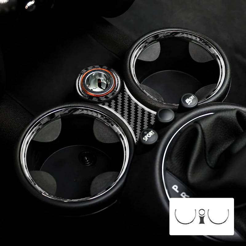 KUNGKIC Kohlefaser Auto Wasser Cup Halter Zigarettenanzünder Aufkleber Carbon Fiber Water Cup Holder Accessories für Mini Cooper R56 Clubman R55 R57 2007 2008 2009 2010 zubehör Innenraum Schwarz von KUNGKIC