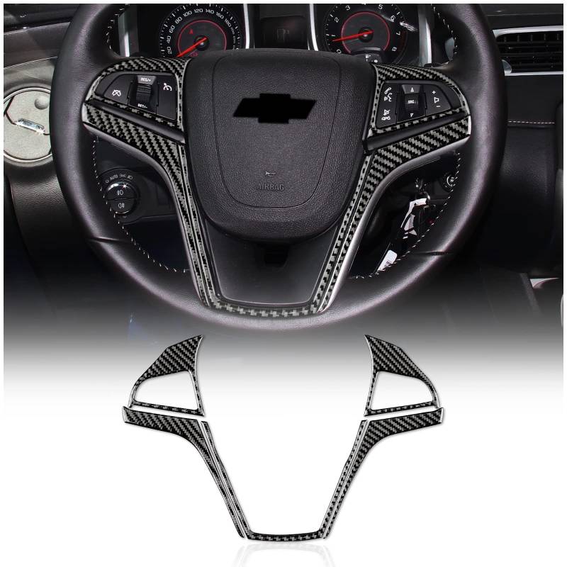 KUNGKIC Kohlefaser Auto lenkradbezug Dekorative Aufkleber Carbon Fiber Steering Wheel Cover Accessories für Chevrolet Camaro 2013 2014 2015 Auto zubehör Innenraum Schwarz von KUNGKIC