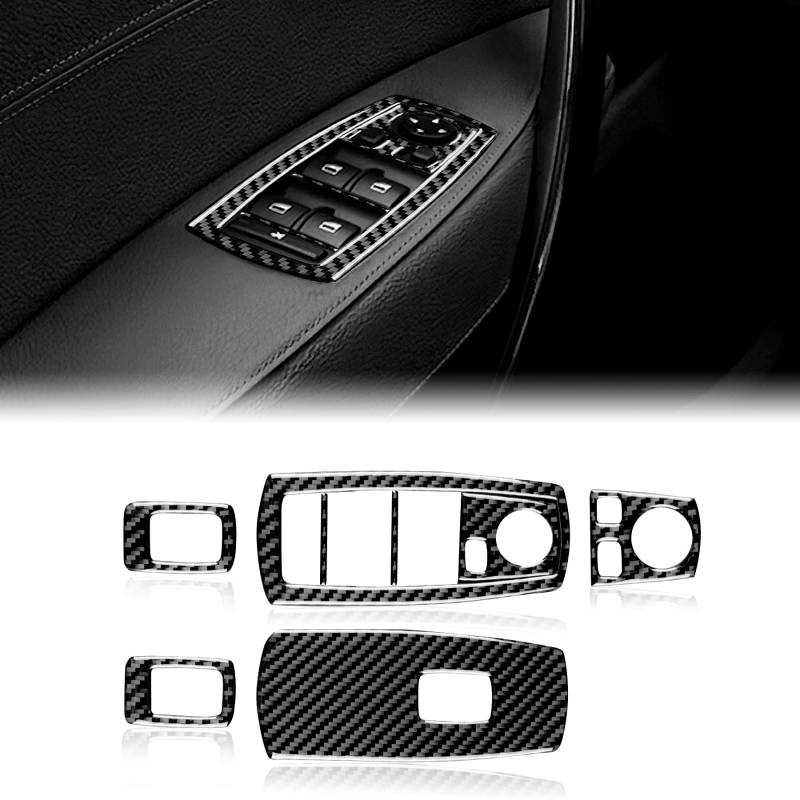 KUNGKIC Kohlefaser Innentür Auto Bedienfeld Fensterglas Hebe Schalter Konsole Abdeckung Aufkleber Dekoration Compatible with BMW X3 E83 2004-2010 Zubehör(Schwarz) von KUNGKIC