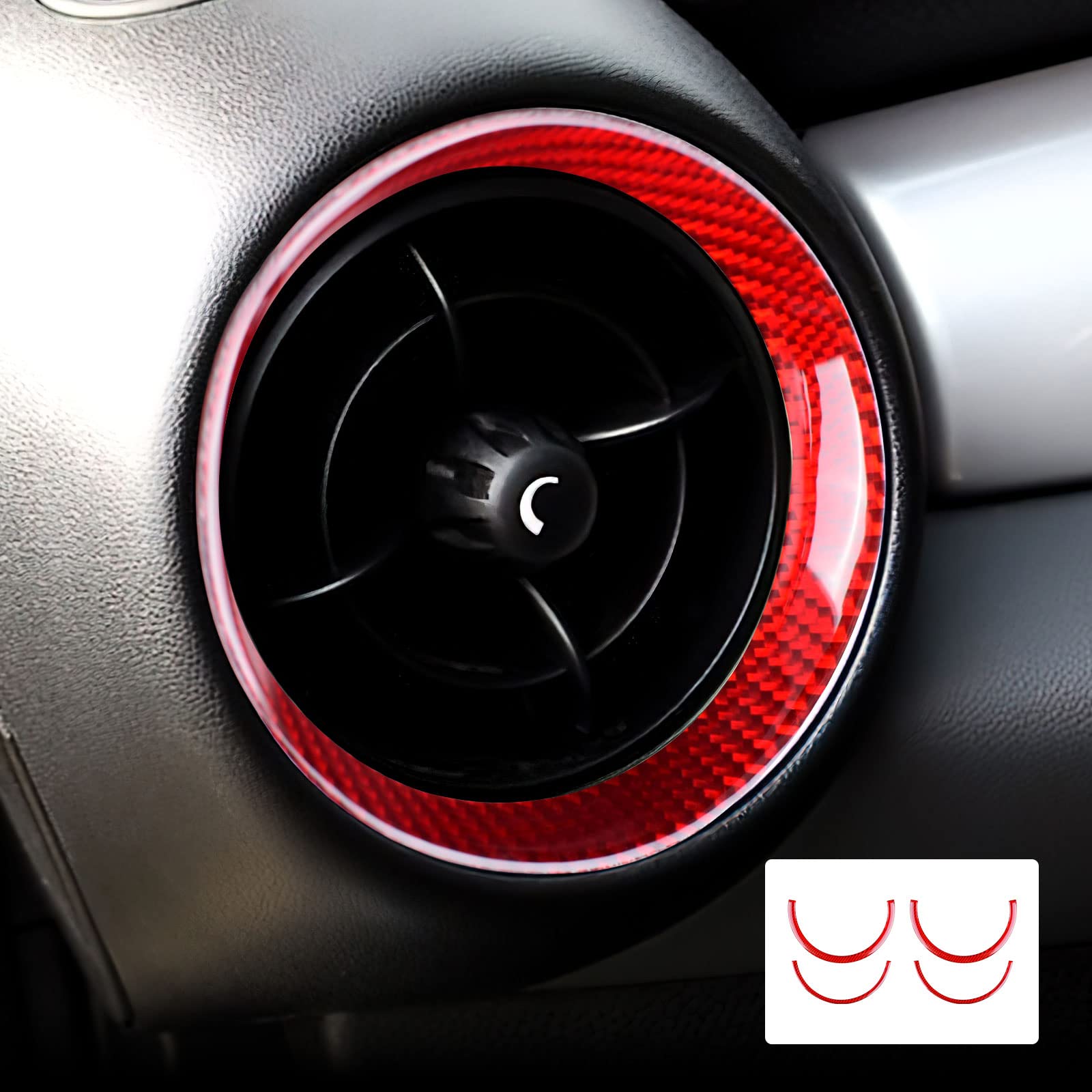 KUNGKIC Kohlefaser Seite Mitte Luftauslass Entlüftung Dekorative Aufkleber Innenraum Carbon Fiber Side Air Outlet Vent für Mini Cooper Hardtop R56 Clubman R55 R57 Zubehör 2008 2009 2010 Rot von KUNGKIC