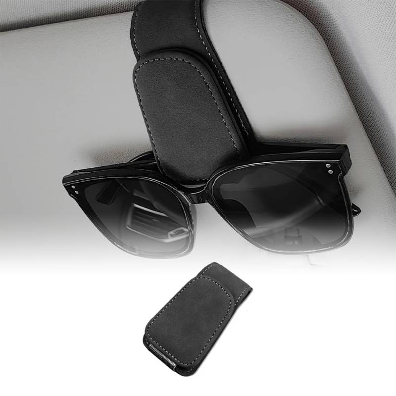 KUNGKIC Sonnenbrillenhalter für Auto Sonnenblende magnetischer Leder Brillenhalter Clip Auto universelles Auto Visier Zubehör Brillenhalterung Ticket Karten Clip Geschenke,1Stück,Pelz Schwarz von KUNGKIC