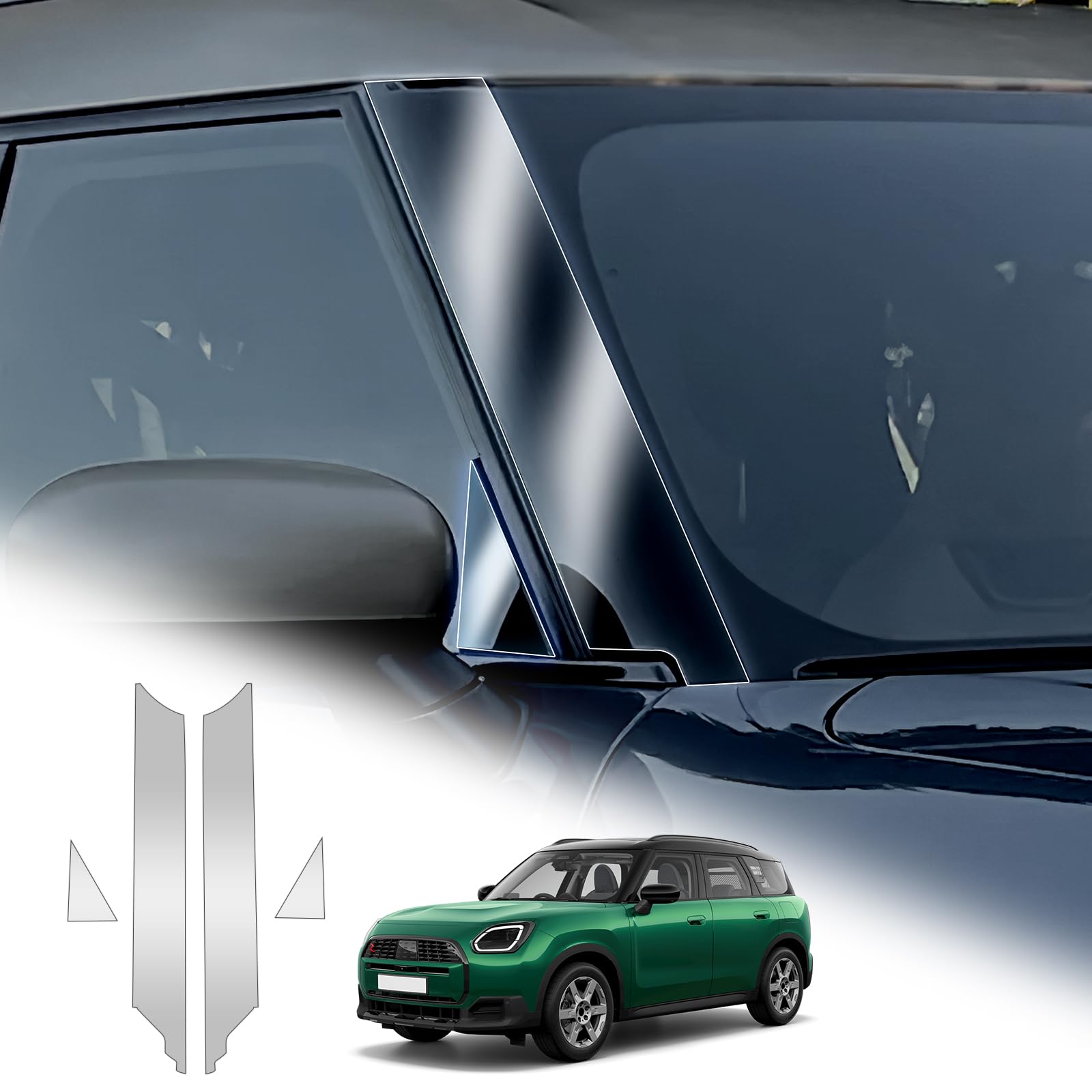 KUNGKIC TPU Schutzfolie Für Mini Cooper U25 Countryman 2024 2025 8-mil Dicke Auto A Säule Abdeckung Auto Fenster Säule Dekorativ Aufkleber Dekorativ Fenster A B Säule Aufkleber Zubehör,4 PCS von KUNGKIC