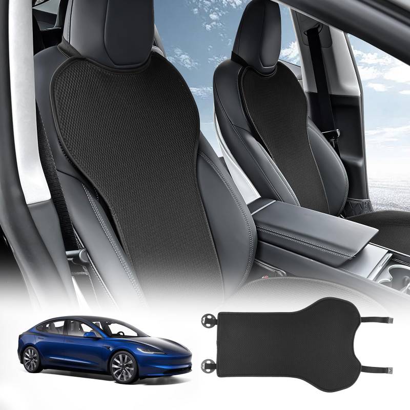 KUNGKIC für 2024 Tesla Model 3 Mesh Auto Rückenlehnenkissen der Vordersitze Abdeckung Atmungsaktive Kühlung Vordersitz Protector Covers für alle Jahreszeiten Interieur Zubehör 1 Stück Schwarz von KUNGKIC