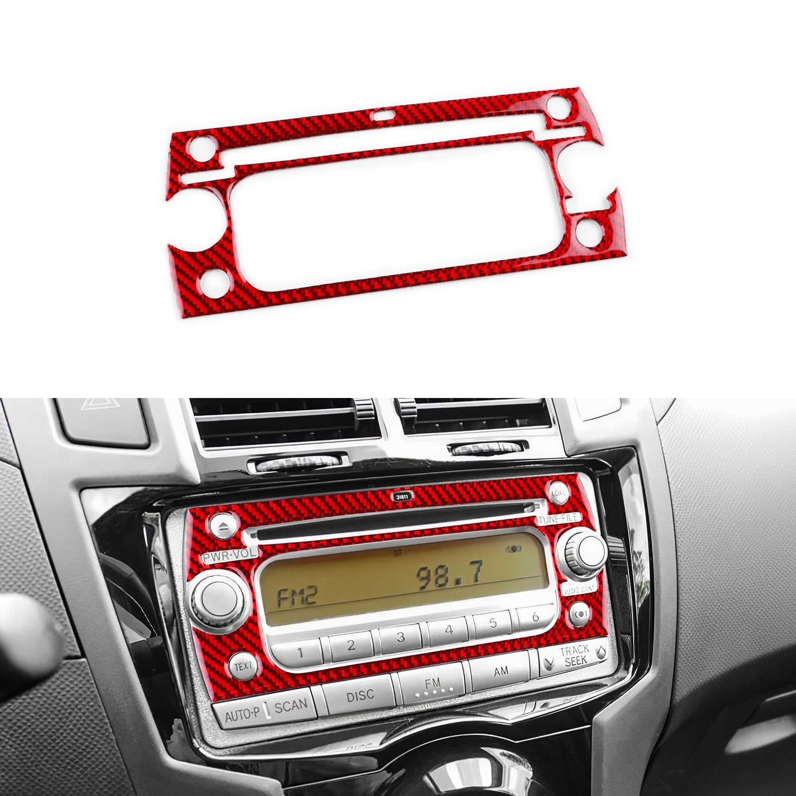 KUNGKIC für Toyota Yaris 2006-2011 Auto Zentrale Steuerung CD Panel Klanganpassungsrahmen Kohlefaser Aufkleber Dekorative Innenbereich Zubehör Geschenk (Type A Rote Kohlefaser) von KUNGKIC