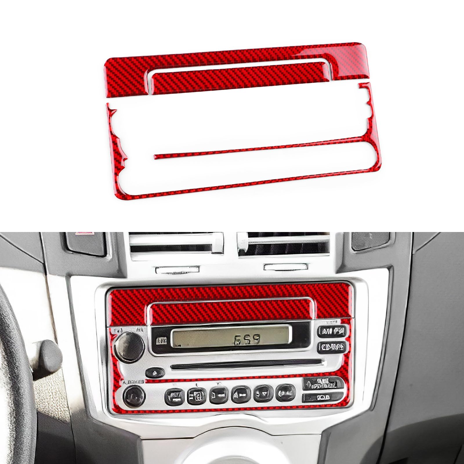 KUNGKIC für Toyota Yaris 2006-2011 Auto Zentrale Steuerung CD Panel Klanganpassungsrahmen Kohlefaser Aufkleber Dekorative Innenbereich Zubehör Geschenk (Type C Rote Kohlefaser) von KUNGKIC