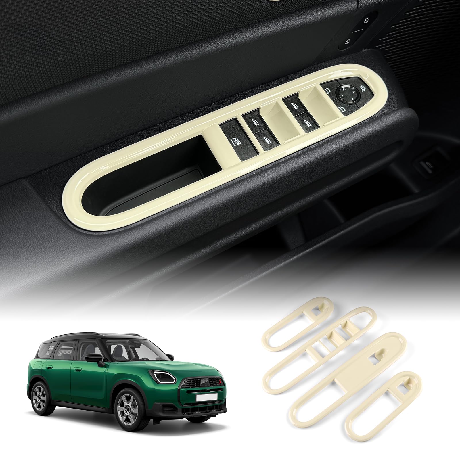 KUNKGIC Innentür Auto Bedienfeld Fensterglas Hebe Schalter Konsole Abdeckung Trim Aufkleber Innenraum Für 2024-2025 MINI Countryman U25 MINI F65 Cooper S Zubehör,ABS (beige) von KUNGKIC