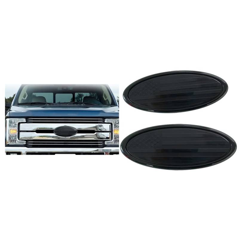 KUNIO 1 Stücke Amerikanische Flagge Frontgrill Hinten Heckklappe Emblem Passt für Ford F150 F250 F350 Edge Ranger Explorer Abzeichen Aufkleber Namensschild Emblem Logo 17.5cm(6.9inch) Schwarz von KUNIO