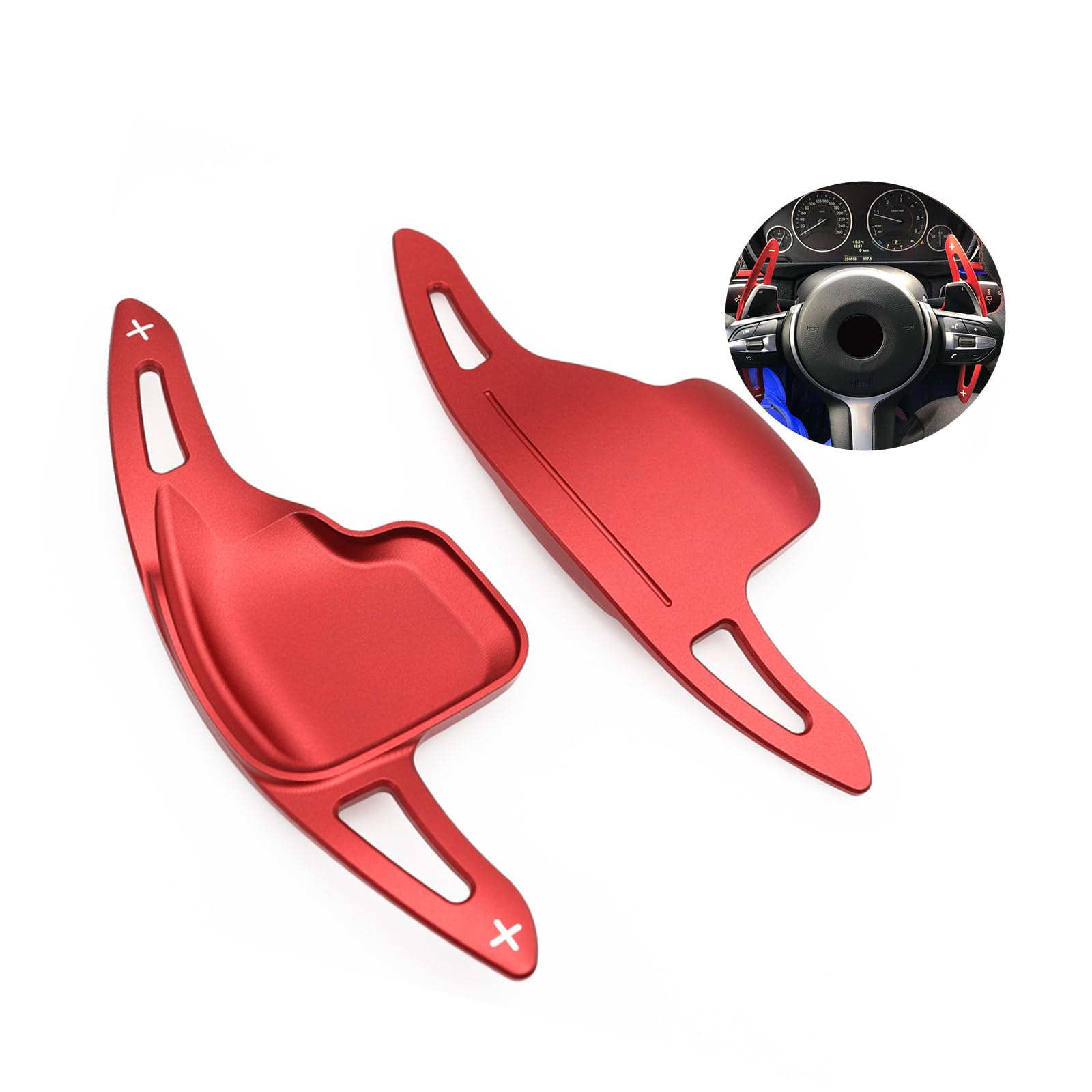 KUNIO 2 Stücke Lenkrad Schaltwippen Verlängerung Paddles Lenkrad für BMW 1er 2er 3er 4er 5er 6er 7er X1 X2 X4 X5 X6 i8 F10 F30 Aluminiumlegierung Paddle Shifter Extensions Zubehör Rot von KUNIO