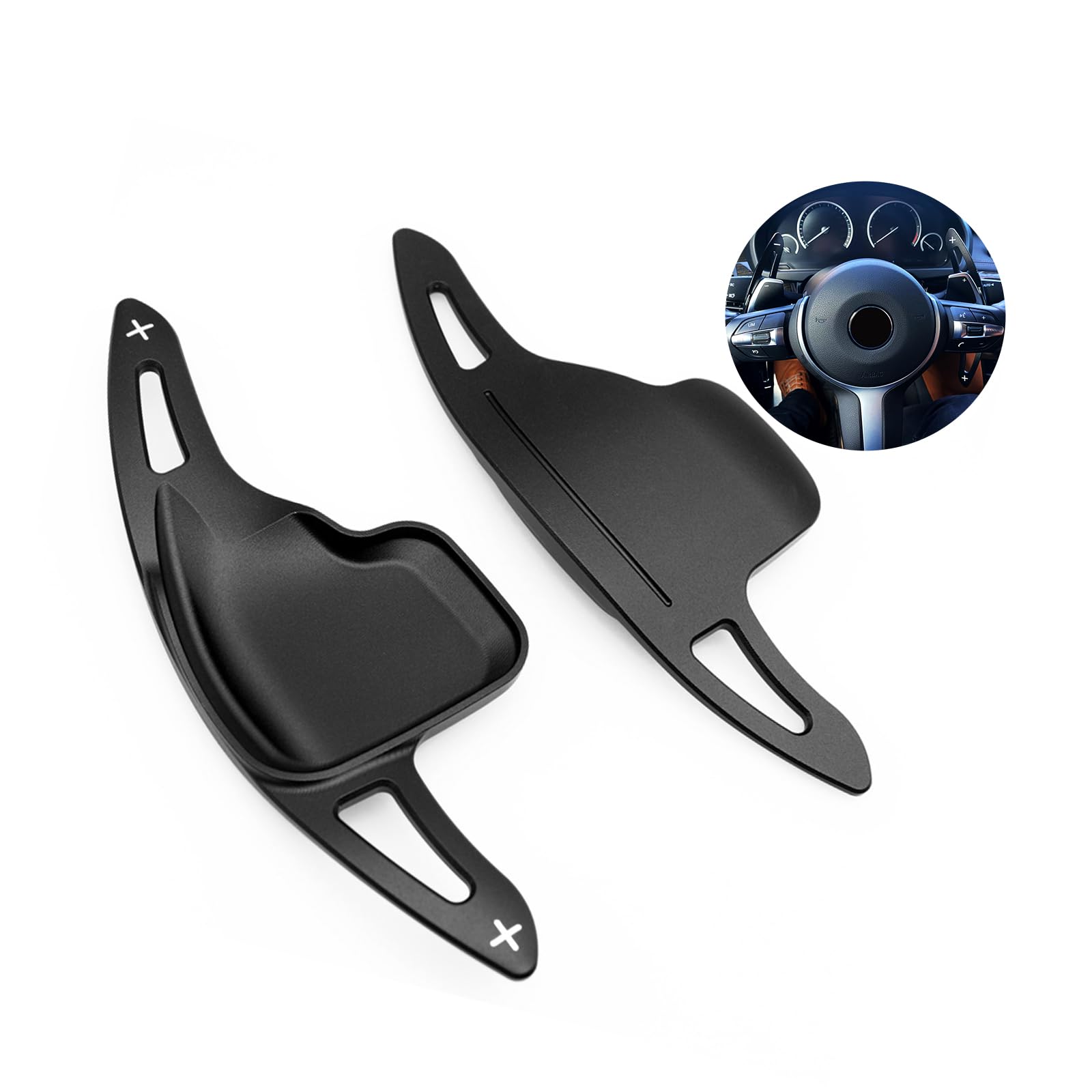 KUNIO 2 Stücke Lenkrad Schaltwippen Verlängerung Paddles Lenkrad für BMW 1er 2er 3er 4er 5er 6er 7er X1 X2 X4 X5 X6 i8 F10 F30 Aluminiumlegierung Paddle Shifter Extensions Zubehör Schwarz von KUNIO