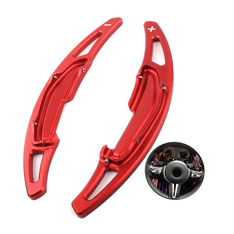 KUNIO 2 Stücke Lenkrad Schaltwippen Verlängerung Paddles Lenkrad für BMW M2 F87 F22 M3 F80 M4 F82 F32 M5 F10 M6 X5 M X6 M Aluminiumlegierung Paddle Shifter Extensions Zubehör Rot von KUNIO