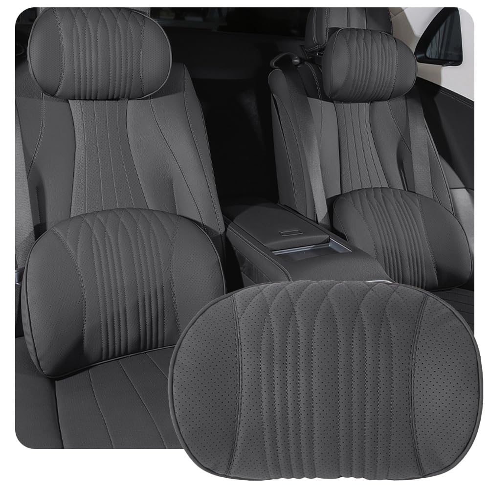 KUNIO Auto Kopfstütze Nackenkissen Zubehör Kissen Memory Schaum Kopfstütze Kissen Suede Auto Sitz Kopfstütze Einstellbare Nackenkissen Autozubehör Schwarz von KUNIO