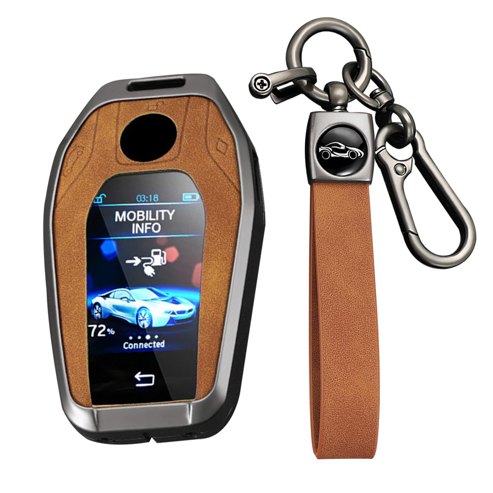 KUNIO Autoschlüssel Hülle Passt für BMW Display Key 5er 7er G01 G02 G05 G07 G11 G12 G30 G31 G32 I8 I12 I15 X3 X4 X5 X7 Schlüsselhülle Legierung+Leder Schutz Schlüsselanhänger A Braun von KUNIO