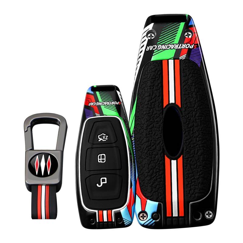 KUNIO Autoschlüssel Hülle passt für Ford Mondeo Fiesta Focus Kuga Ecosport Keyless 3-Tasten Schlüsselanhänger Schlüsselhülle Schlüsseletui-A Schwarz von KUNIO