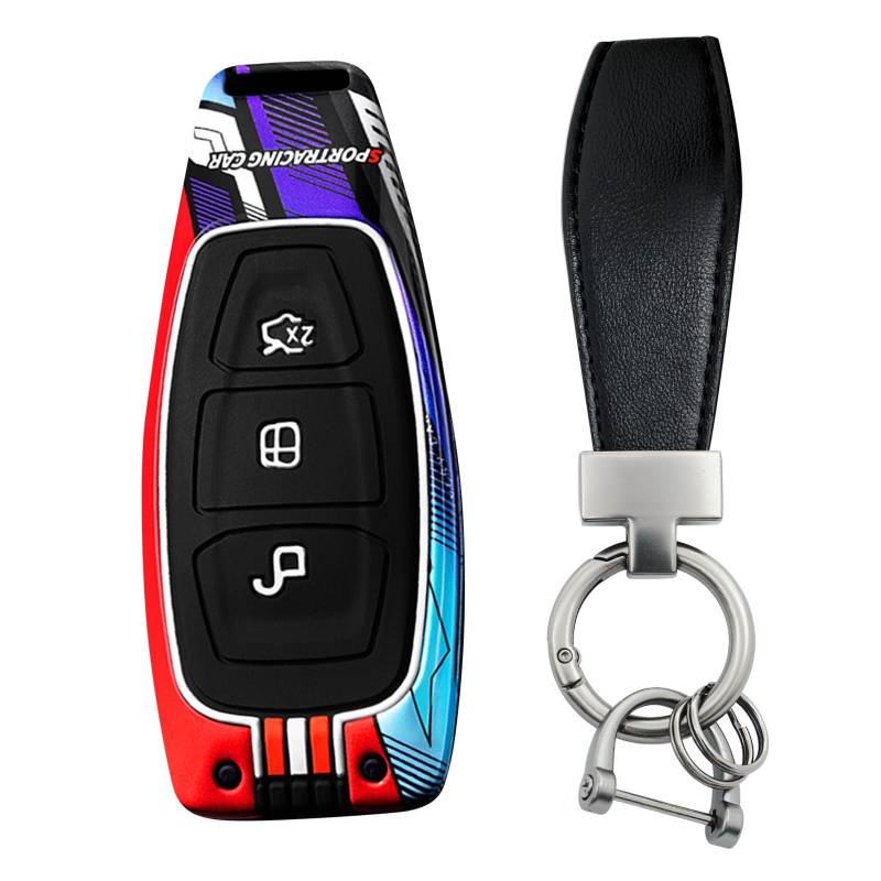 KUNIO Autoschlüssel Hülle passt für Ford Mondeo Fiesta Focus Kuga Ecosport Keyless 3-Tasten Schlüsselanhänger Schlüsselhülle Schlüsseletui-B Rot von KUNIO