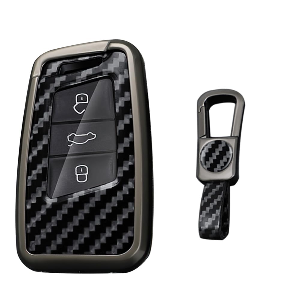 KUNIO Autoschlüsselhülle Passt für VW Arteon Passat B8 Tiguan Jetta Passt für Skoda Fabia Karoq Superb Passt für Seat Ateca Schutz Metall Keyless Schlüsselcover Schlüsselanhänger B Schwarz von KUNIO