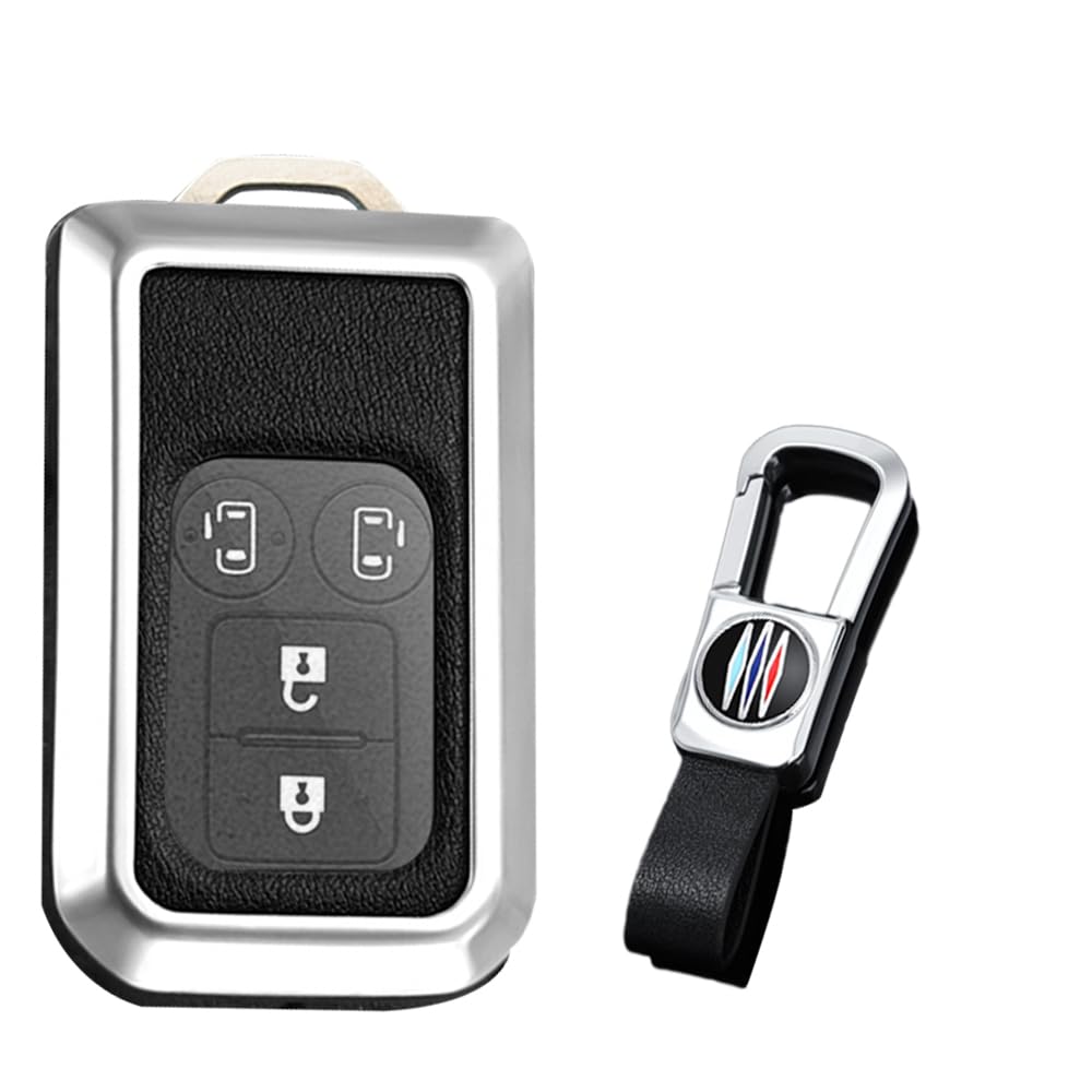 KUNIO Autoschlüsselschutz Keyless Autoschlüssel Hülle passt für Suzuki Dzire Ertiga Swift V Monopoly Waggon R Maruti Dzire Ignis Hybrid 2-Tasten Schlüsseletui Leder Schlüsselhülle -A Silber Schwarz von KUNIO