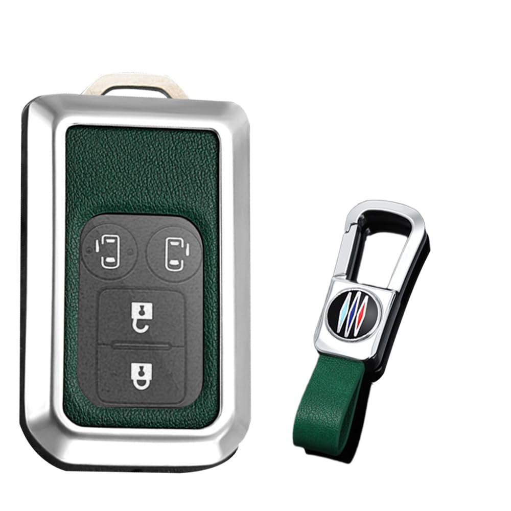 KUNIO Autoschlüsselschutz Keyless Autoschlüssel Hülle passt für Suzuki Dzire Ertiga Swift V Monopoly Waggon R Maruti Dzire Ignis Hybrid 2-Tasten Schlüsseletui Leder Schlüsselhülle -A Silber Grün von KUNIO