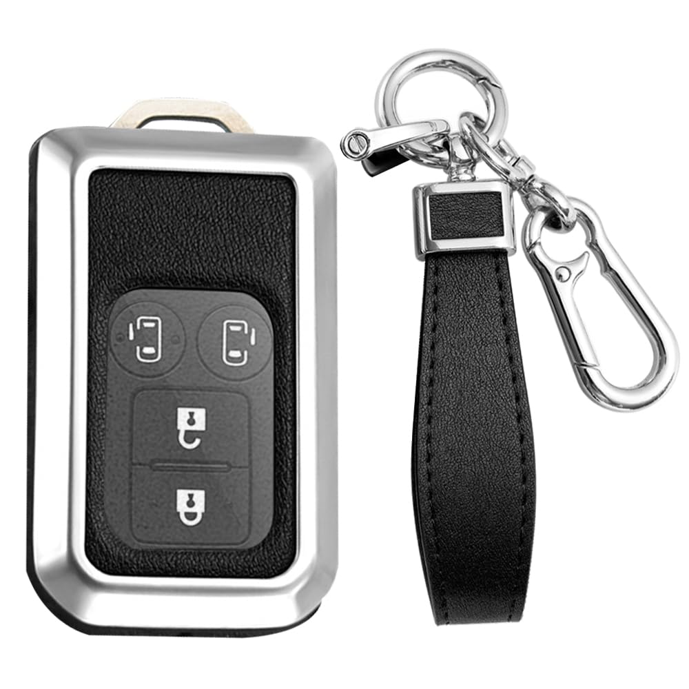 KUNIO Autoschlüsselschutz Keyless Autoschlüssel Hülle passt für Suzuki Dzire Ertiga Swift V Monopoly Waggon R Maruti Dzire Ignis Hybrid 2-Tasten Schlüsseletui Leder Schlüsselhülle -B Silber Schwarz von KUNIO