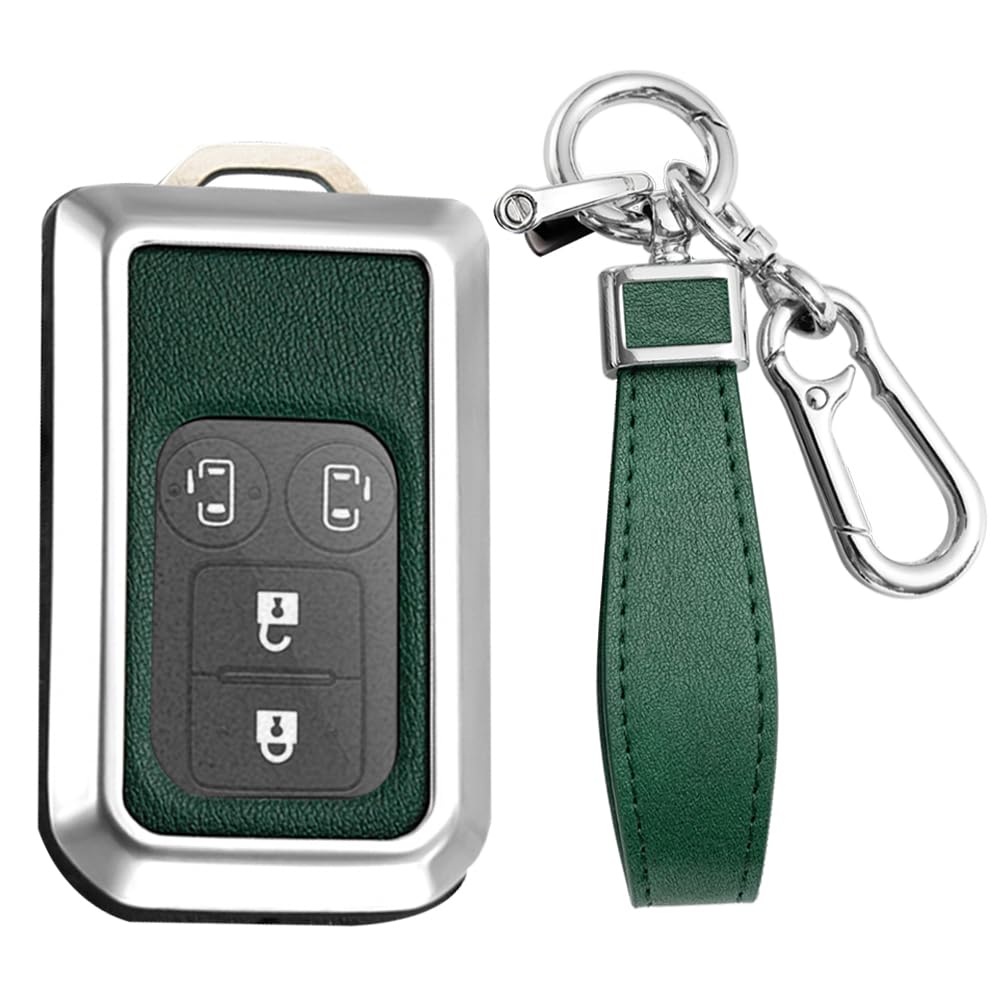 KUNIO Autoschlüsselschutz Keyless Autoschlüssel Hülle passt für Suzuki Dzire Ertiga Swift V Monopoly Waggon R Maruti Dzire Ignis Hybrid 2-Tasten Schlüsseletui Leder Schlüsselhülle -B Silber Grün von KUNIO