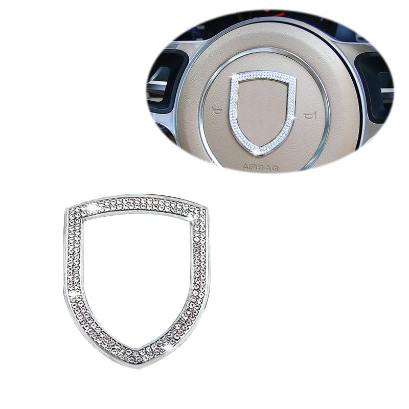 KUNIO Bling Lenkrad Logo Abdeckung passt für Porsche für Cayenne für Paramera Auto Lenkrad Dekoration Lenkrad Emblem Aufkleber DIY Lenkrad Abziehbilder Kristall Strass Zubehör Silber von KUNIO