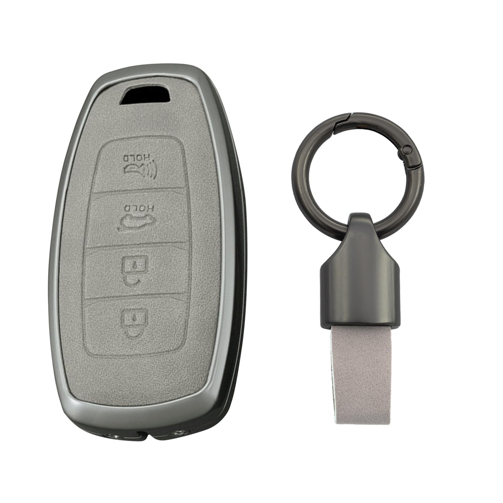 KUNIO Keyless AutoSchlüsselhülle für Hyundai kona hybrid für Kona N für Hyundai I30 Fastback i30N Gehäuse Legierung + PU Leder Schlüsselcover Schlüsselring 4 Tasten A Grau von KUNIO