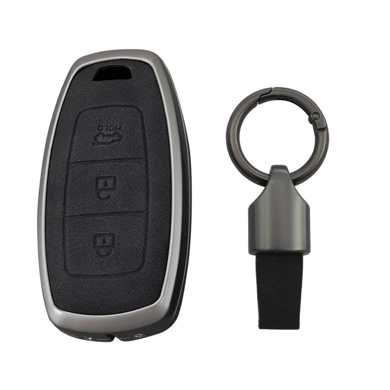 KUNIO Keyless AutoSchlüsselhülle für Hyundai kona hybrid für Kona N für Hyundai I30 Fastback i30N Gehäuse Legierung + PU Leder Schlüsselcover Schlüsselring 3 Tasten Schwarz von KUNIO