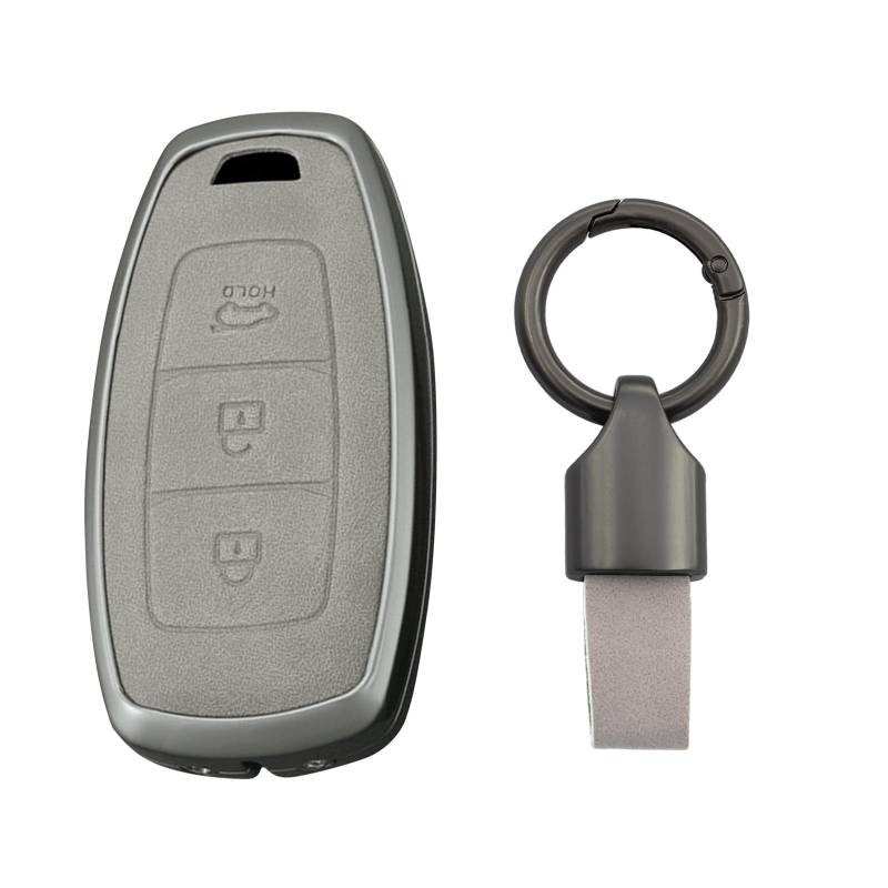 KUNIO Keyless AutoSchlüsselhülle für Hyundai kona hybrid für Kona N für Hyundai I30 Fastback i30N Gehäuse Legierung + PU Leder Schlüsselcover Schlüsselring 3 Tasten Grau von KUNIO