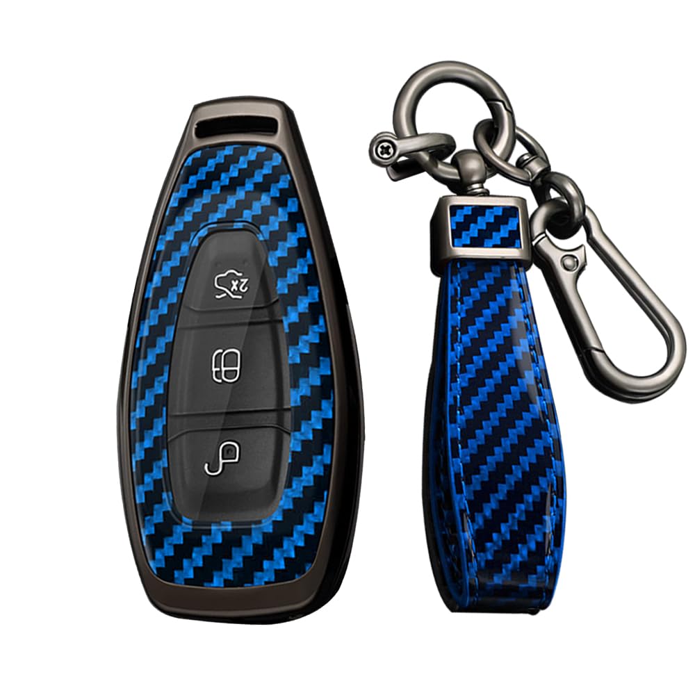 KUNIO Keyless Schlüsselhülle Passt für Fords Focus ST Fiesta Kuga C-Max Ecosport Schutzhülle Metall Schlüsselcover 3 Tasten Schlüsselanhänger A Blau von KUNIO