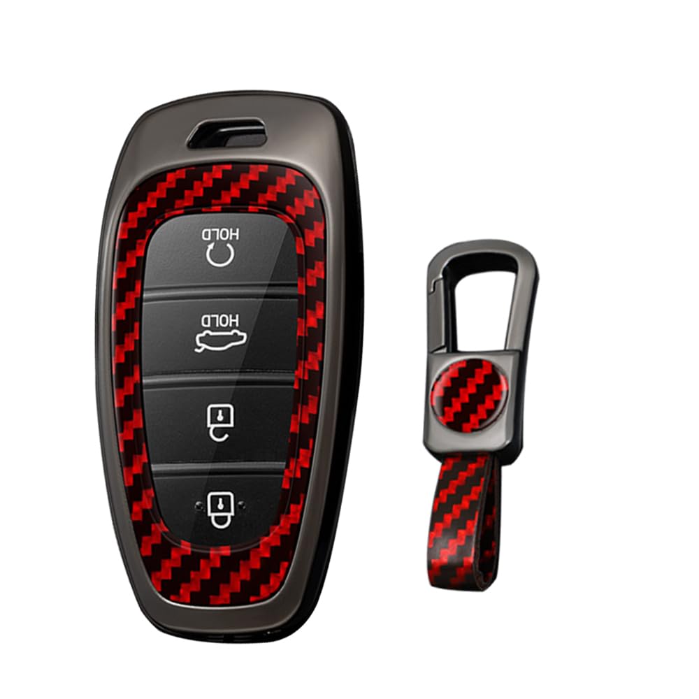 KUNIO Keyless Schlüsselhülle Passt für Hyundai Tucson NX4 Ioniq 5 Santa Fe Nexo 2021 2022 2023 Schutz Metall Schlüsseletui Schlüsselcover Schlüsselanhänger 3/4/5/6/7/8 Tasten Rot von KUNIO