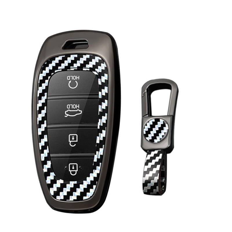 KUNIO Keyless Schlüsselhülle Passt für Hyundai Tucson NX4 Ioniq 5 Santa Fe Nexo 2021 2022 2023 Schutz Metall Schlüsseletui Schlüsselcover Schlüsselanhänger 3/4/5/6/7/8 Tasten Silber von KUNIO