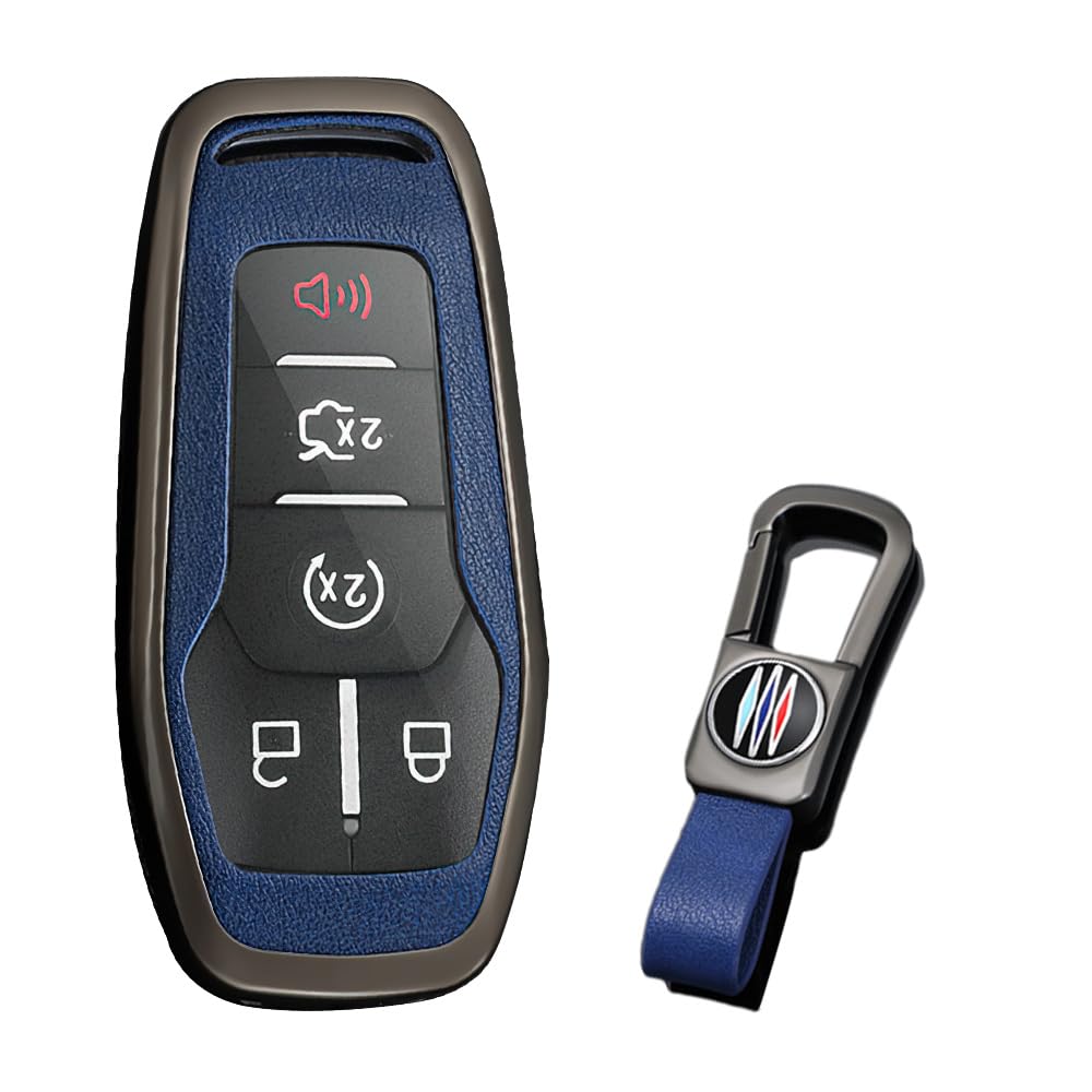 KUNIO Keyless Schlüsselhülle für Ford Focus Mondeo MK5 S-max Kuga Puma Fiesta Escort Explorer Schlüsselgehäuse Metal Autoschlüssel Schutz Schlüsselanhänger 4/5 Tasten B Blau von KUNIO