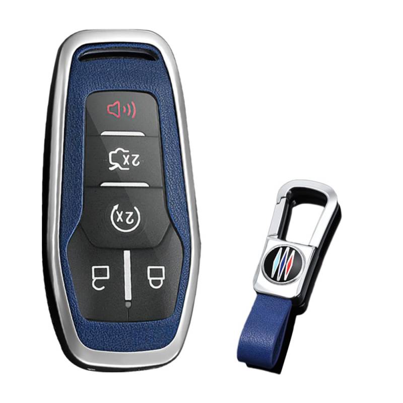 KUNIO Keyless Schlüsselhülle für Ford Focus Mondeo MK5 S-max Kuga Puma Fiesta Escort Explorer Schlüsselgehäuse Metal Autoschlüssel Schutz Schlüsselanhänger 4/5 Tasten B Silber Blau von KUNIO