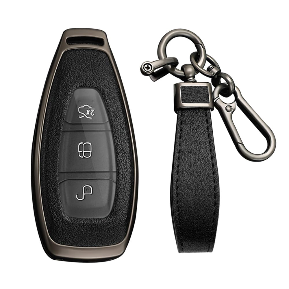 KUNIO Keyless Schlüsselhülle für Ford Kuga Focus Mk3 Mk4 Mondeo Fiesta Titanium Ecosport Transit MK8 Schlüsselgehäuse Metal Autoschlüssel Schutz Schlüsselanhänger 3 Tasten A Schwarz von KUNIO