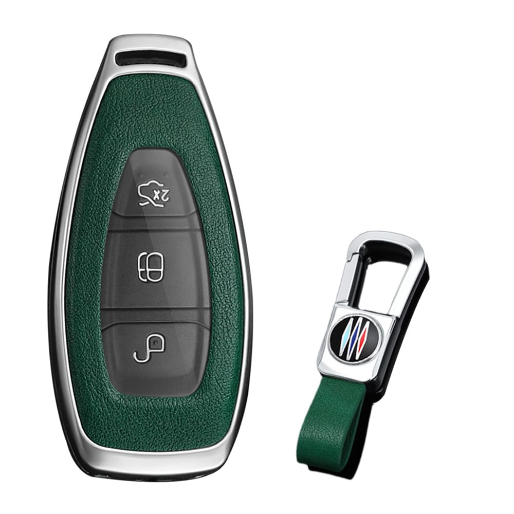 KUNIO Keyless Schlüsselhülle für Ford Kuga Focus Mk3 Mk4 Mondeo Fiesta Titanium Ecosport Transit MK8 Schlüsselgehäuse Metal Autoschlüssel Schutz Schlüsselanhänger 3 Tasten B Silber Grün von KUNIO