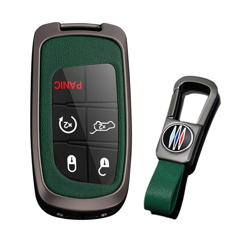 KUNIO Keyless Schlüsselhülle für Jeep Renegade Compass Grand Cherokee für Dodge für FIAT 500X Ducato Tipo Cross Metal Autoschlüssel Schutz Schlüsseletui Schlüsselanhänger B Grün von KUNIO