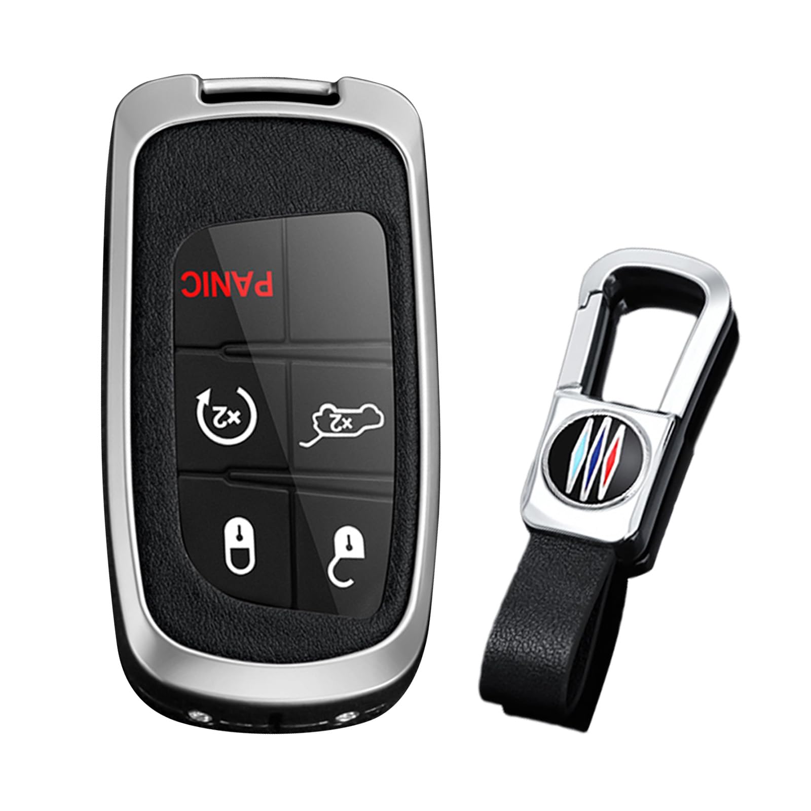 KUNIO Keyless Schlüsselhülle für Jeep Renegade Compass Grand Cherokee für Dodge für FIAT 500X Ducato Tipo Cross Metal Autoschlüssel Schutz Schlüsseletui Schlüsselanhänger B Silber Schwarz von KUNIO