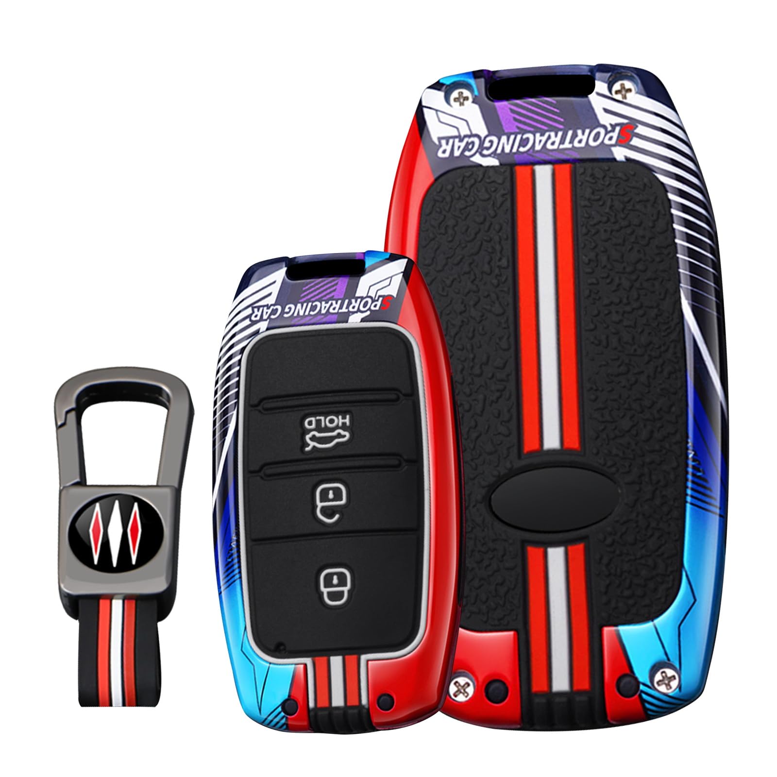 KUNIO Keyless Schlüsselhülle für Kia Sportage Rio NIRO Sorento Stonic Ceed 2 Picanto GT Line Picanto X-line Soul K3 KX3 Gehäuse Zinklegierung Schutz Schlüsselanhänger 3 Tasten Rot von KUNIO