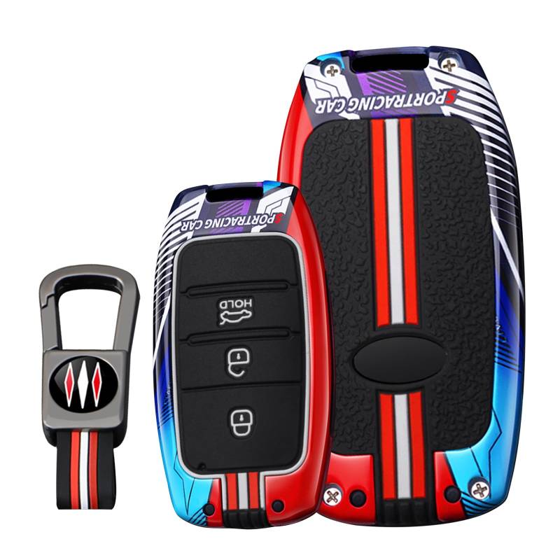 KUNIO Keyless Schlüsselhülle für Kia Sportage Rio NIRO Sorento Stonic Ceed 2 Picanto GT Line Picanto X-line Soul K3 KX3 Gehäuse Zinklegierung Schutz Schlüsselanhänger 3 Tasten Rot von KUNIO