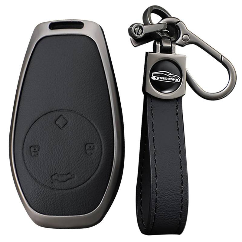 KUNIO Keyless Schlüsselhülle für Leapmotor T03 S01 C11 für Leap Motor Schlüsselschutz Zinklegierung Gehäuse Schlüsselcover Schlüsselanhänger 4 Tasten A Schwarz von KUNIO