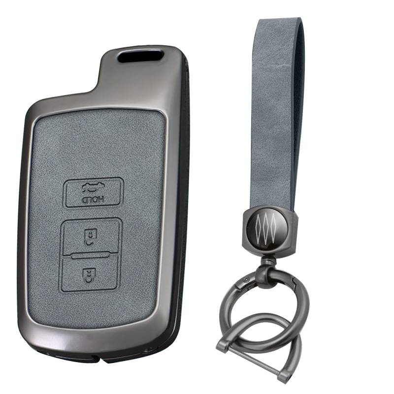 KUNIO Keyless Schlüsselhülle für Toyota Corolla Camry RAV4 Highlander Auris CHR Avalon Land Cruiser 2015-2017 Schutz Zinklegierung Gehäuse Schlüsselanhänger 3 Tasten Grau A von KUNIO