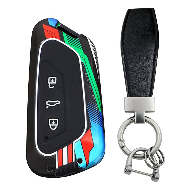 KUNIO Keyless Schlüsselhülle für VW Golf 8 GTE GTI ID.3 ID.4 GTX für Seat Leon MK4 für Formentor für Skoda Gehäuse Zinklegierung Autoschlüssel Schutz Schlüsselanhänger A Schwarz von KUNIO