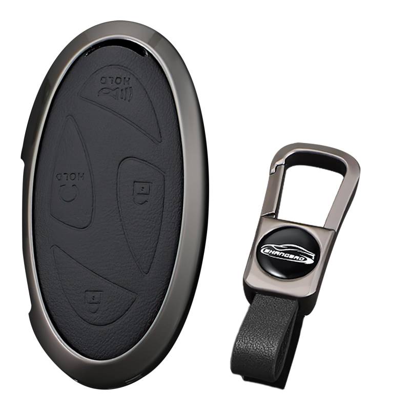 KUNIO Schlüsselhülle Passt für Hyundai Ioniq 6 Grandeur GN7 KONA 2023 2024 Schlüsselschutz Schlüsseletui Zinklegierung Leder Schlüsselanhänger 5 Tasten Schwarz von KUNIO