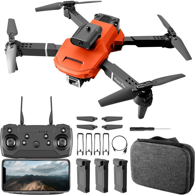 E100 Drohne mit Kamera 720P, FPV Drohne für Kinder Anfänger RC Quadrocopter mit 3 Batterien 360° Hindernisvermeidung One Key Start/Landen Höhenhaltung Headless Modus Geschenk für Jungen Mädchen von KUNOQXHA