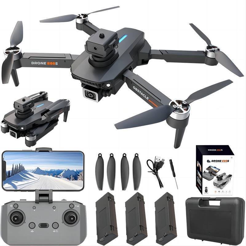 E88S Drohne mit Kamera 720P, 360° Hindernisvermeidung Drohne für Kinder Anfänger WiFi FPV RC Quadrocopter mit 3 Batterien Bürstenloser Motor One Key Start/Landen Geschenk für Jungen Mädchen von KUNOQXHA