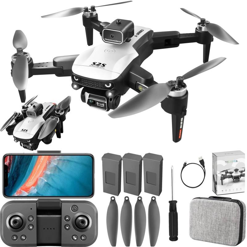 S2S Drohne mit Kamera 1080P, Bürstenloser Motor Drohne für Kinder Anfänger WiFi FPV RC Quadrocopter mit 3 Batterien 60 Minuten Flugzeit Auto-Hover 3D-Flips Headless Modus Trajektorienflug von KUNOQXHA