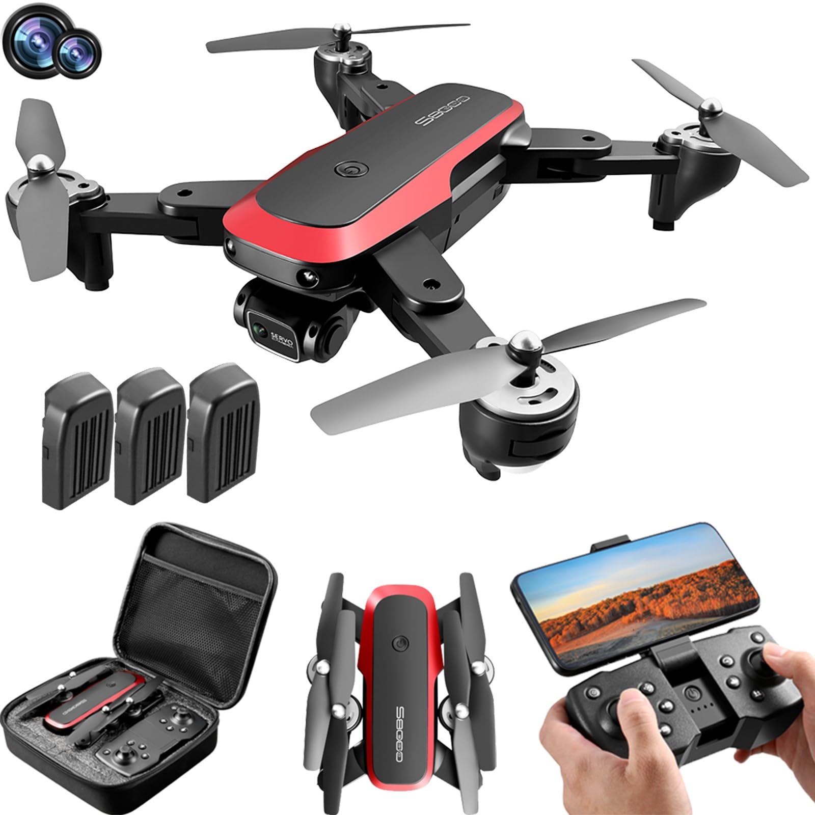 S8000 Drohne mit Kamera 1080P, WiFi FPV Drohne für Kinder Anfänger Faltbare RC Quadrocopter mit 3 Batterien 3D Flip Schwerkraftsensor One Key Start/Landen Headless Modus Geschenk für Jungen Mädchen von KUNOQXHA