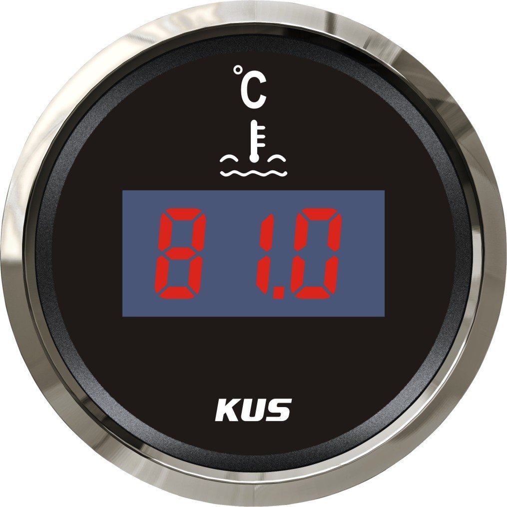 KUS Digital Wassertemperaturanzeige 25-120 ℃ Mit Hintergrundbeleuchtung 12V/24V 52MM (2") (Schwarz) von KUS