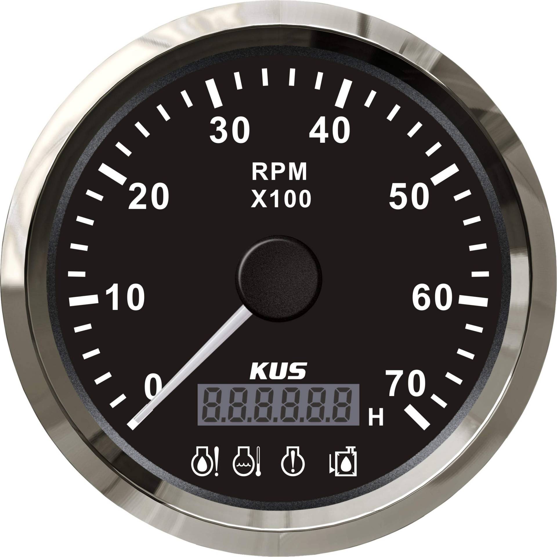 KUS - Drehzahlmesser mit digitalem Betriebsstundenzähler 7000RPM für Aussenborder, schwarzes Display mit Edelstahl-Lünette von KUS