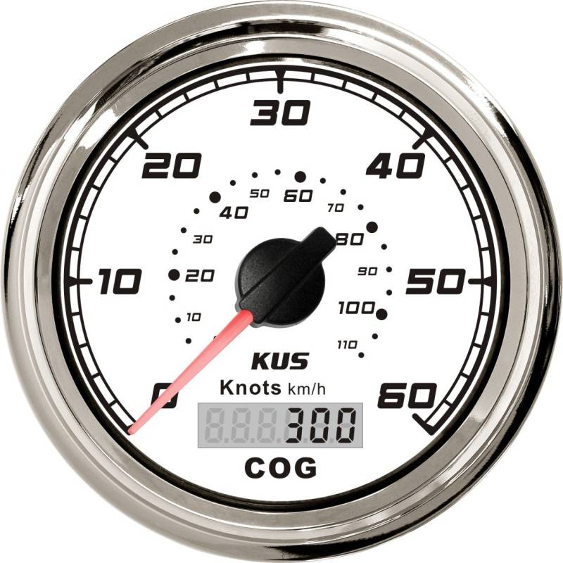 KUS GPS-Geschwindigkeitsmesser 60 Knots mit Hintergrundbeleuchtung für Bootsyachten 85 mm 12 V/24 V (weiß) von KUS