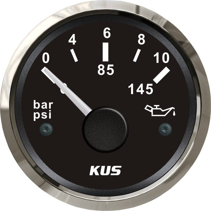 KUS - Öldruckanzeige, schwarzes Display mit Edelstahl-Lünette, 10-184Ω, 0-10 bar von KUS